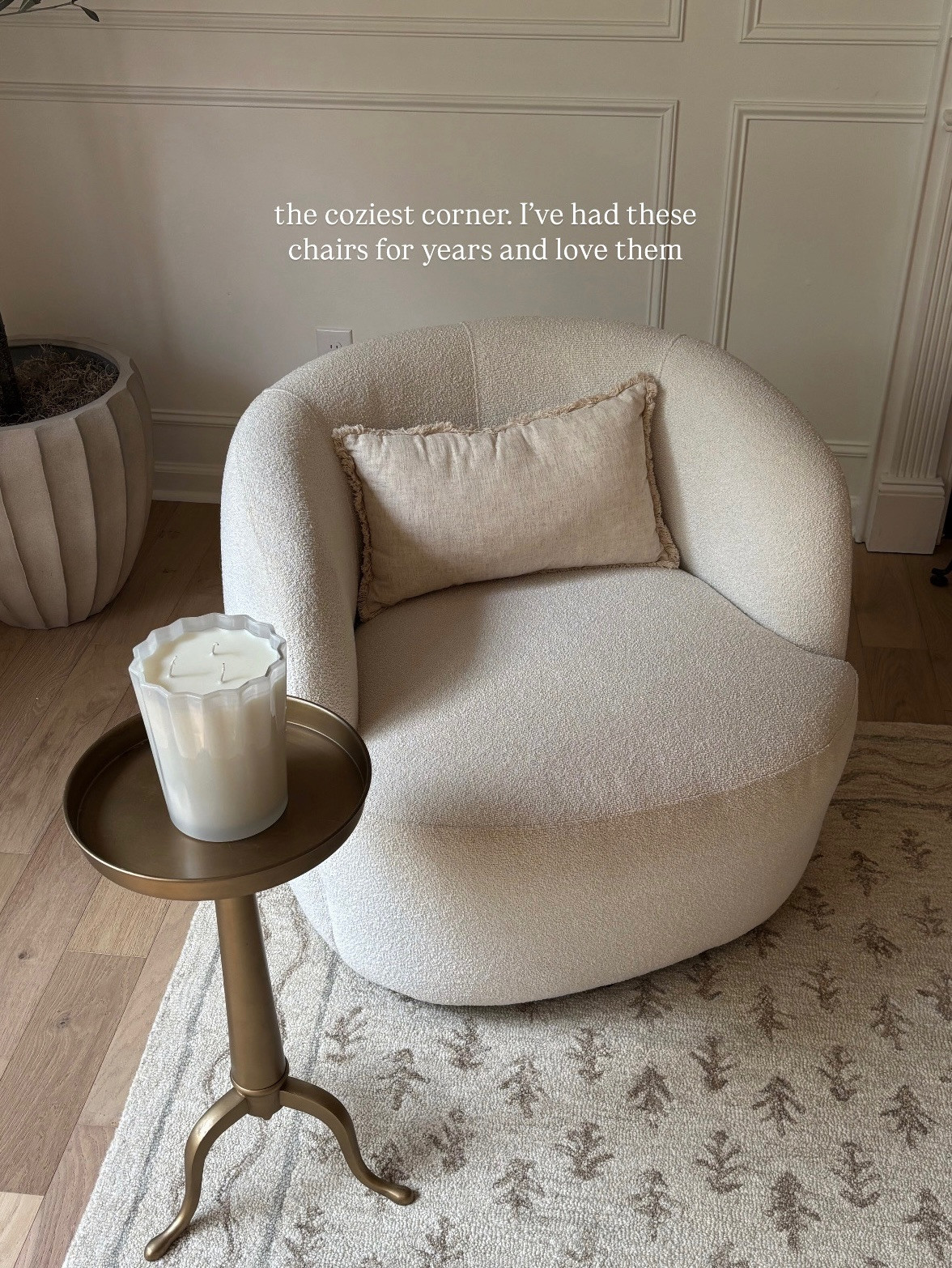The coziest little corner🤎 I’ve had these chairs for years and still love them!





accent chair, cozy home, living room decor, neutral home decor, home finds, reading nook, cozy corner, home decor, fall decor, sidneymarieduke 

 #LTKHome
