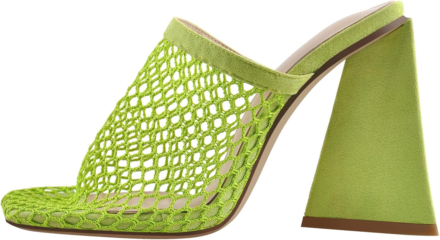 onlymaker Women' Square Close Toe Mesh Fishnets Mules Chunky High Heel Sandals | Amazon (US)