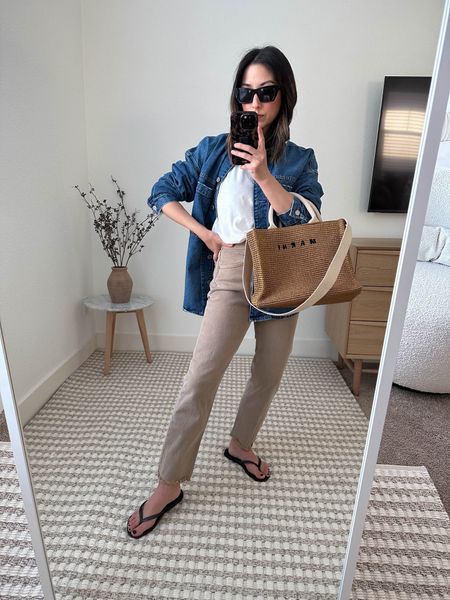 Palm Desert travel outfits. Light layers. Denim shirt jackets are so easy to throw on. Linked a few similar in case your size is sold out. 

Jacket - Gap petite xs
Tee - Everlane Medium
Jeans - Gap 26 short 
Sandals - Haviannas 5
Tote - Marni
Sunglasses - YSL Mica 

Petite style, tonal style, neutral outfit, capsule wardrobe, minimal Style, street style outfits

#LTKtravel #LTKitbag #LTKunder100
