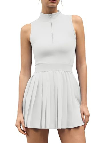 QINSEN Womens Zip Front Tennis Dress High Neck Pleated Sleeveless Two Pieces Golf Athletic Dress ... | Amazon (US)