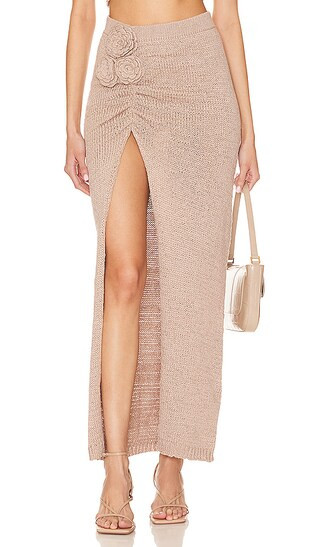 Joya Rosette Skirt in Beige | Revolve Clothing (Global)