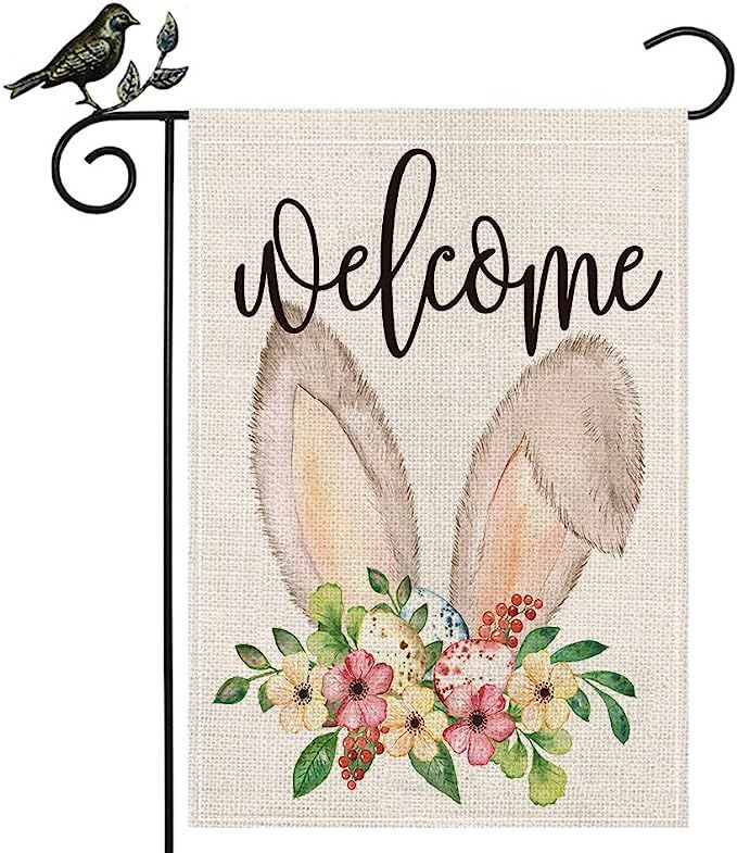 AENEY Easter Garden Flag 12.5 x 18 Inch Vertical Double Sided Decorative Welcome Easter Bunny Ear... | Amazon (US)