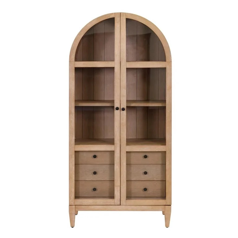 Martin Furniture 78"H Arched Display Cabinet Bookcase in Light Brown | Walmart (US)