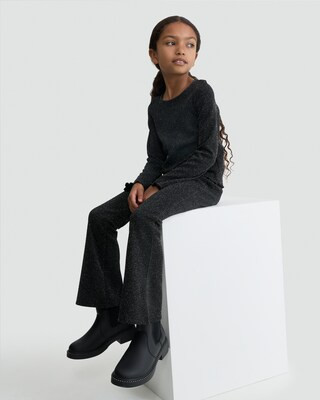 F&F Girls 2-Piece Ribbed Glitter Top and Flared Legging Set in Black | Tesco F&F