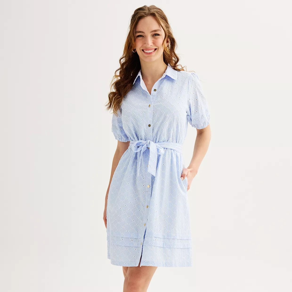 Women's Draper James Belted Button Front Puff Sleeve Dress | Kohl's