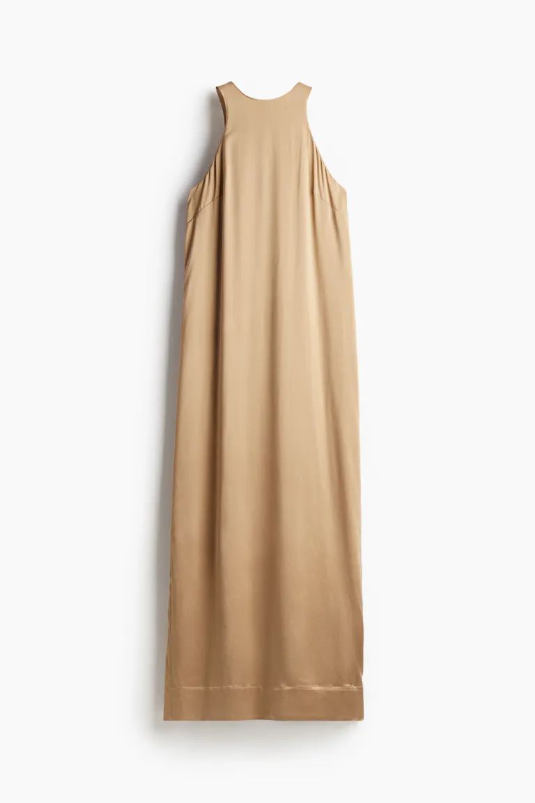 Silk Dress - Round Neck - Sleeveless - Beige - Ladies | H&M US | H&M (US + CA)