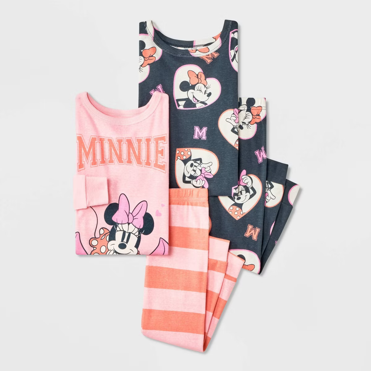 Toddler Girls' 4pc Disney Minnie Mouse Cotton Long Sleeve Pajama Set - Pink/Orange/Black | Target