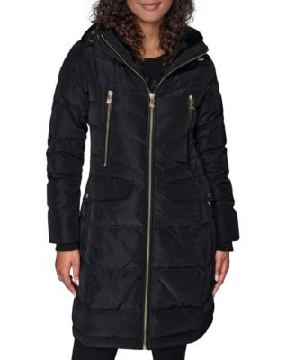 KARL LAGERFELD PARIS Women's Hooded Luxe Twill Detail Puffer Coat - Macy's | Macy's
