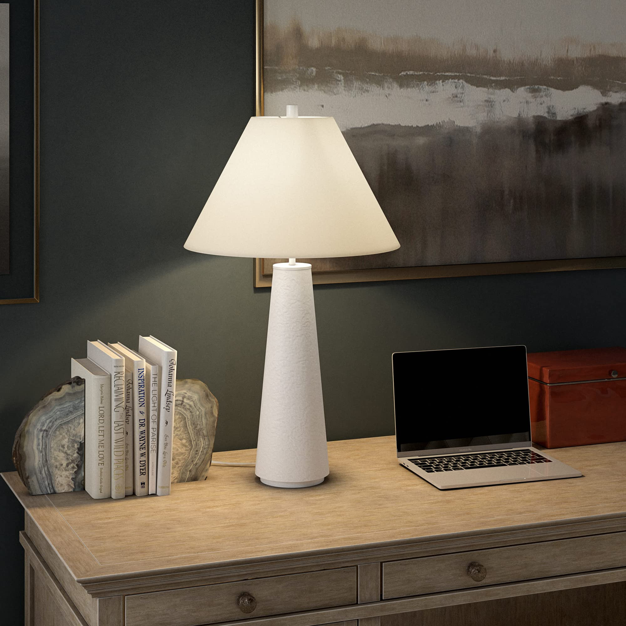 Henn&Hart 28" Tall Monochrome Table Lamp with Fabric Shade in Matte White, for Home, Living Room,... | Amazon (US)