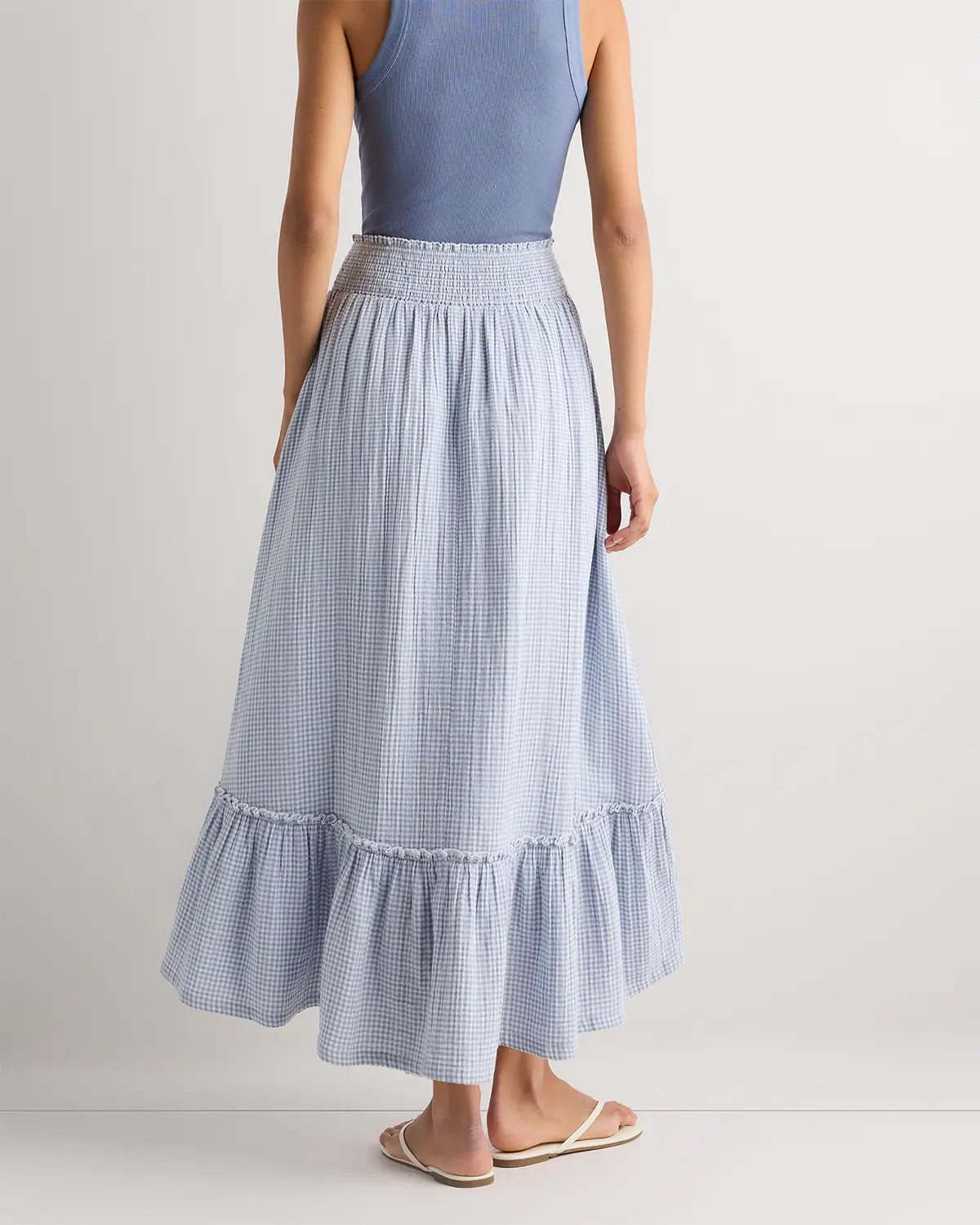 Organic Cotton Gauze Smocked Maxi Skirt in Blue Gingham | Quince