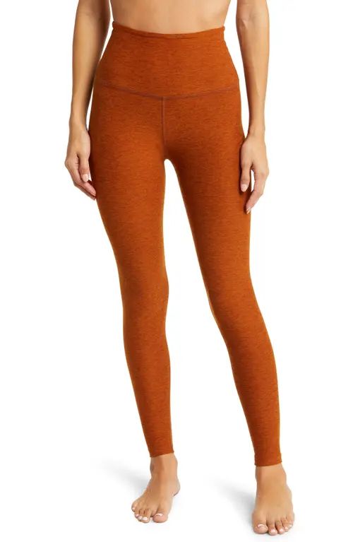 Beyond Yoga Caught in the Midi High Waist Leggings in Clove Brown Heather at Nordstrom, Size X-Small | Nordstrom