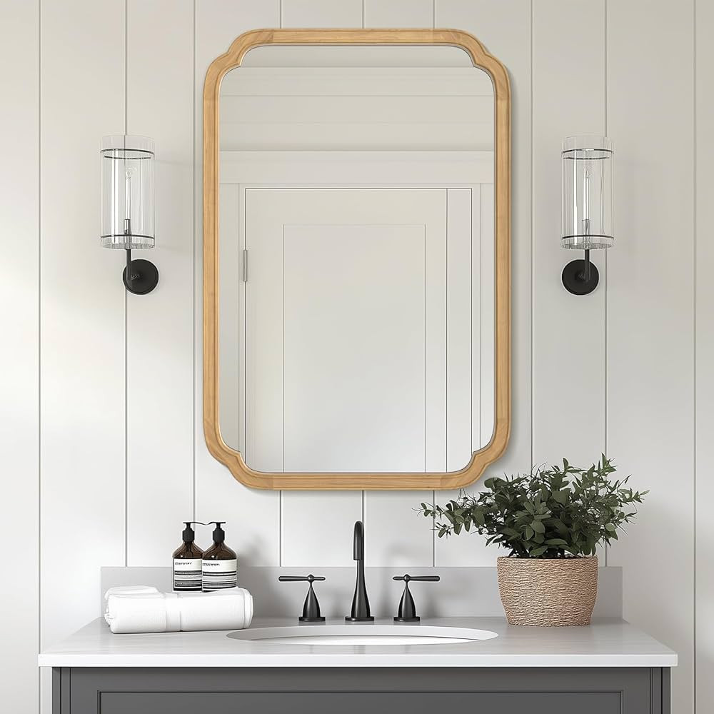 WallBeyond 24" x 36" Rounded Corner Arch Wall Mirror with Wood Frame for Entryway, Living Room or... | Amazon (US)