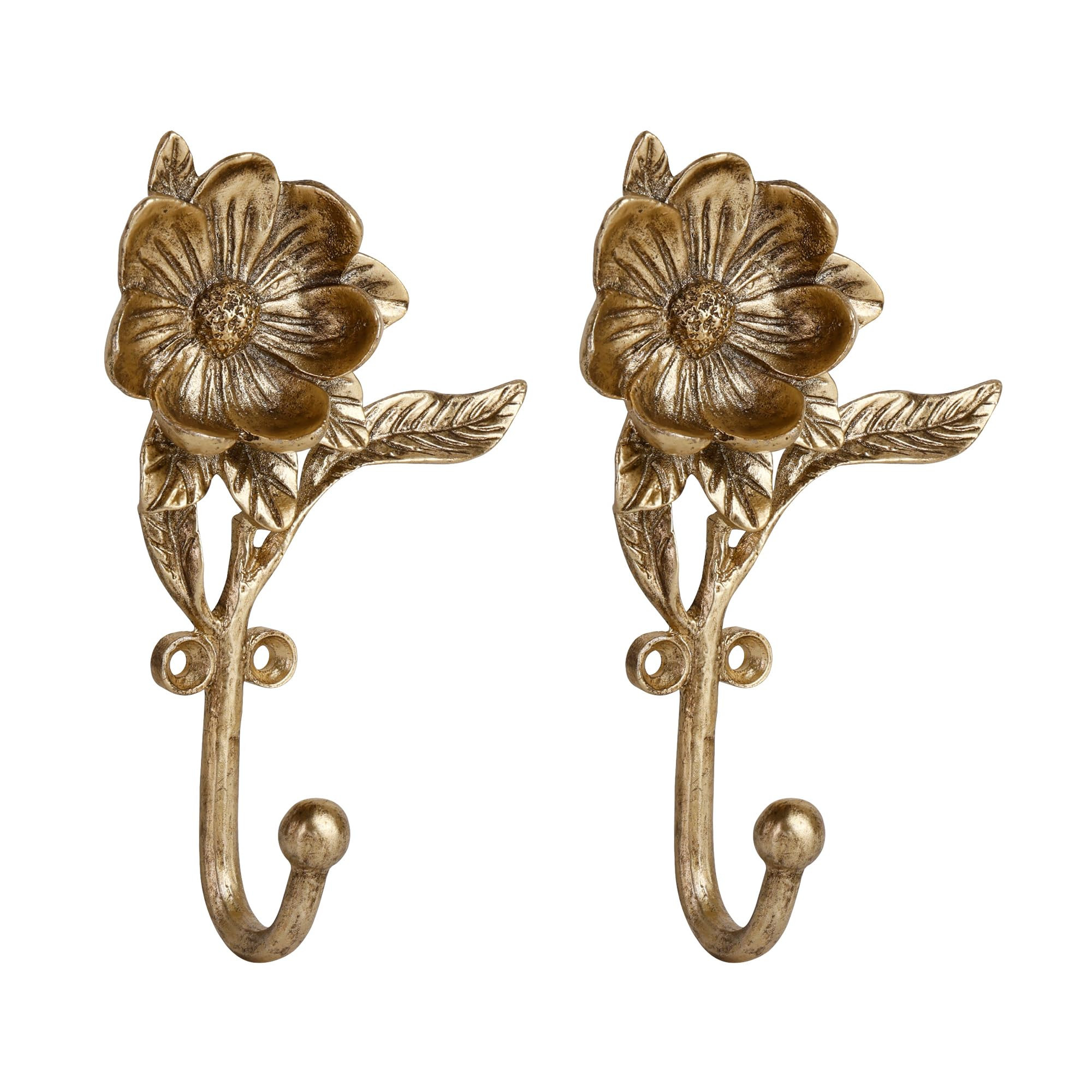 SOFFEE DESIGN 2PCS Golden Flower Metal Hooks, Heavy Duty Coat Hanger for Entryway Bathroom Living... | Amazon (US)