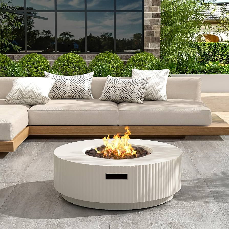 Merax 40,000 BTU Propane Fire Pit Table with Lid, MGO Concrete Outdoor Patio Heater, 2-in-1 Coffee Table with Adjustable Flame, White(Tank Cover Not Provided) | Amazon (US)
