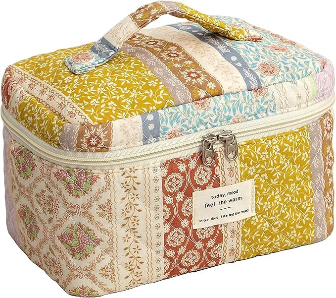 Quilted Makeup Bag, Large Makeup Bag, Cute Cosmetic Bag for Women Girls, Floral Coquette Aestheti... | Amazon (US)