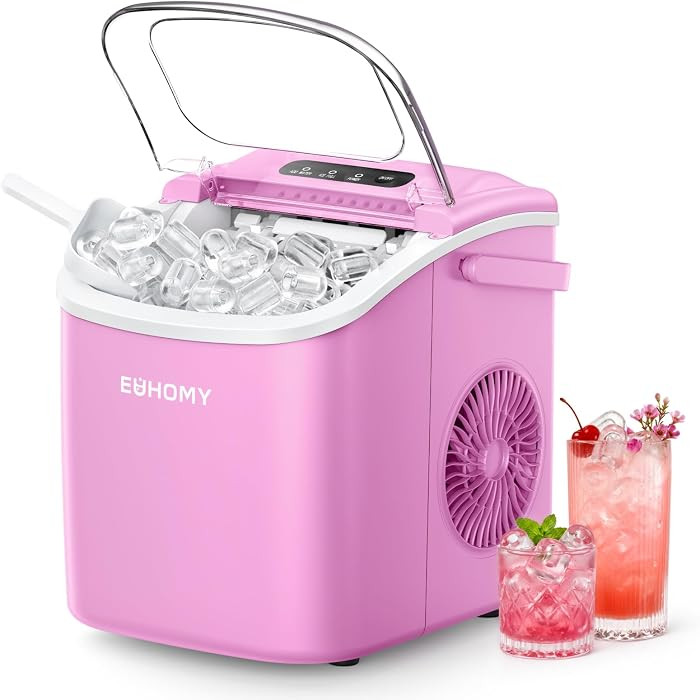 EUHOMY Countertop Ice Maker Machine with Handle, 26lbs in 24Hrs, 9 Ice Cubes Ready in 6 Mins, Aut... | Amazon (US)