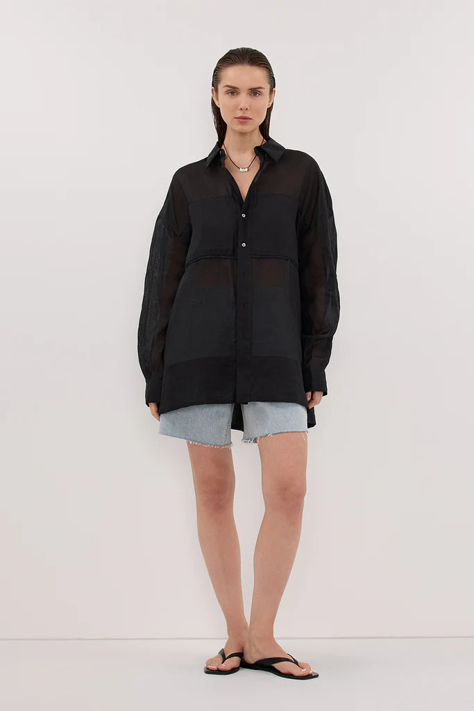 KAI BLACK OVERSIZED RAMIE SLEEVED SHIRT | DISSH
