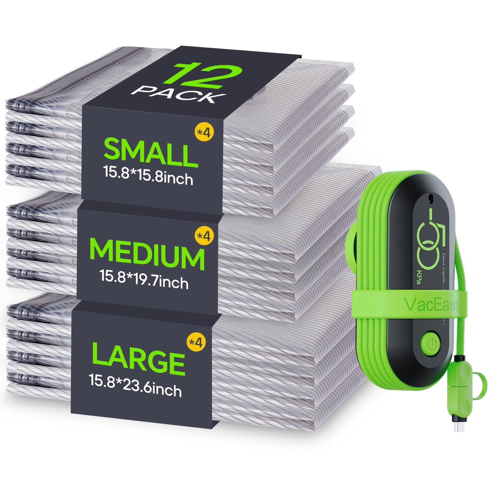 Vacuum Bags for Travel with USB Pump, 12 Pack Carry-on Size Compression Packing for Luggage and S... | Amazon (US)