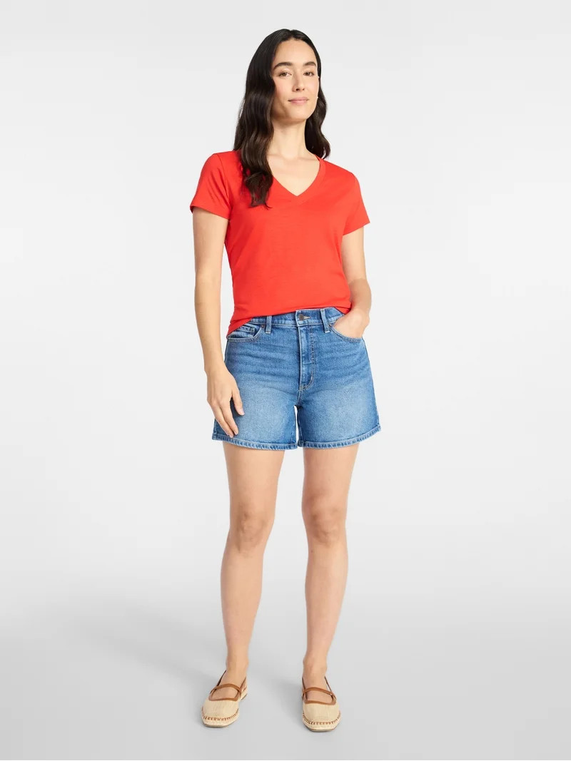 Time and Tru Women's High Rise Denim Shorts, 5" Inseam, Sizes 0-20 | Walmart (US)