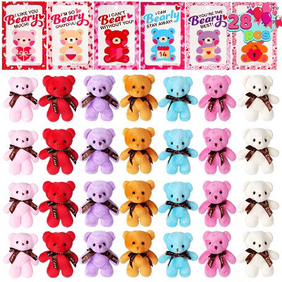 Joyfy 28PCS Valentine's Day Gift Cards Plush Bear Stuffed Toys for Kids, Mini Animal Plush Toys for Valentines Exchange, School Classroom Prize | Target