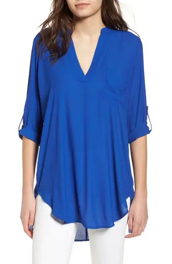 Women's Perfect Roll Tab Sleeve Tunic, Size X-Small - Blue | Nordstrom