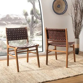 SAFAVIEH Taika Woven Leather Dining Chair - Cognac / Natural - Overstock - 27544718 | Bed Bath & Beyond