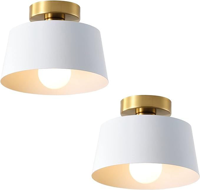 Ceiling Light Fixture, Hallway Ceiling Light with Gold Plate and White Shade, Modern Simple Style... | Amazon (US)