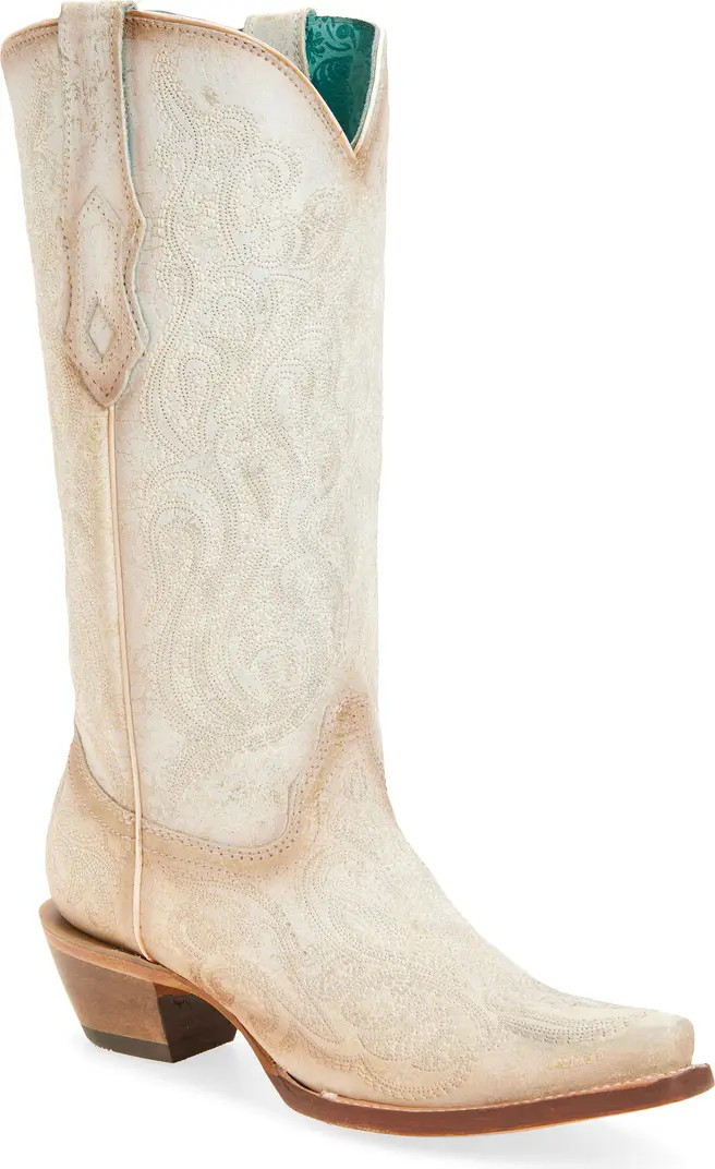Embroidered Crackled Mid Calf Western Boot (Women) | Nordstrom
