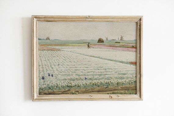Tulip Fields - Expansive fields of white, pink, and yellow tulips art print | Etsy (US)