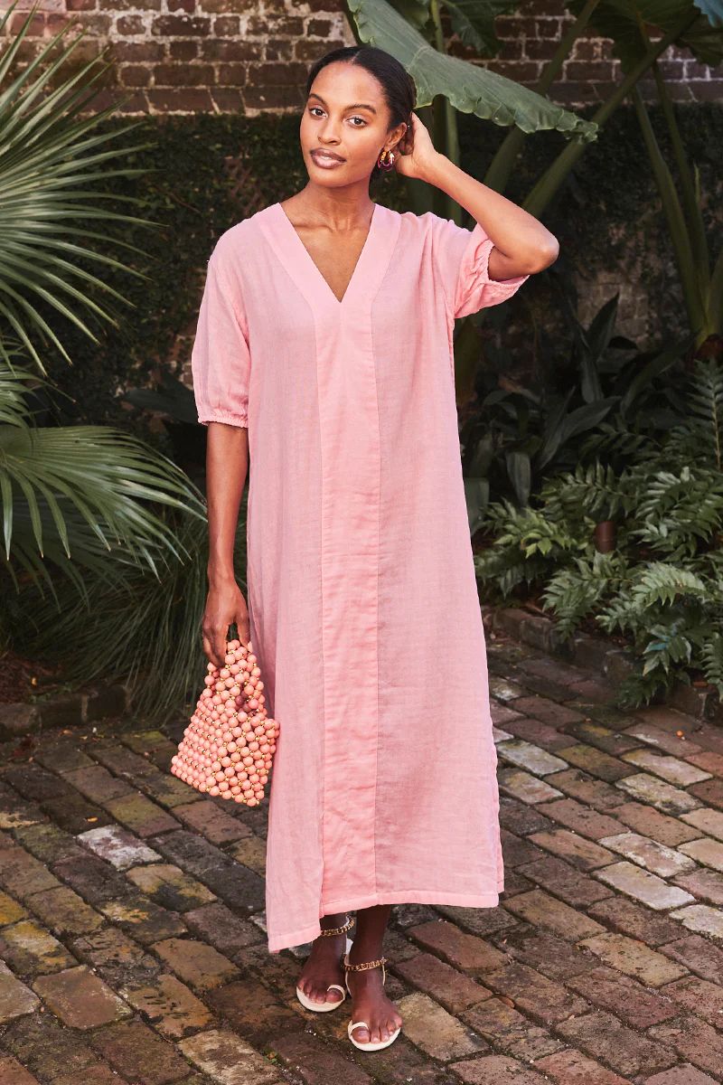 Gauze Caftan in Coral | LAKE Pajamas