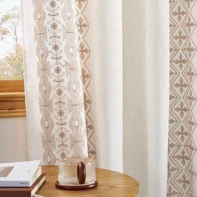 NICETOWN Light Sand Linen Curtains Embroidered Floral Drapes Vintage Farmhouse Light Filtering Curtains 84 Inch Long for Living Room Set of 2 | Target