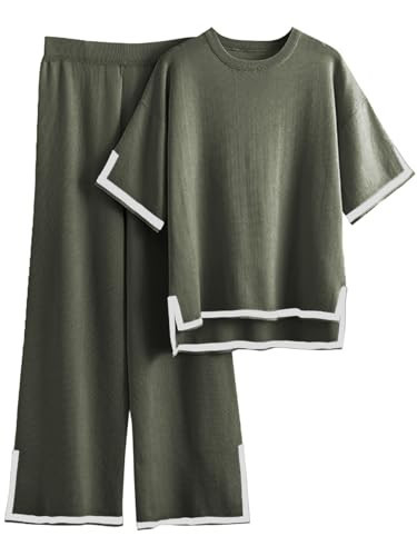 Famulily Ribbed Lounge Wear Sets for Women Uk 2 Pieces Tracksuit Full Set Ladies Pjs Sets Loungewear Army GreenL | Amazon (UK)