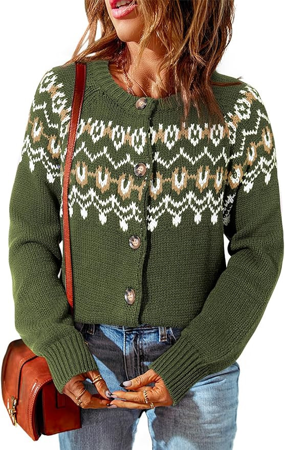 Dokotoo Womens Cardigans Casual Long Sleeve Chunky Knit Fall Winter Button Down Fair Isle Cardiga... | Amazon (US)