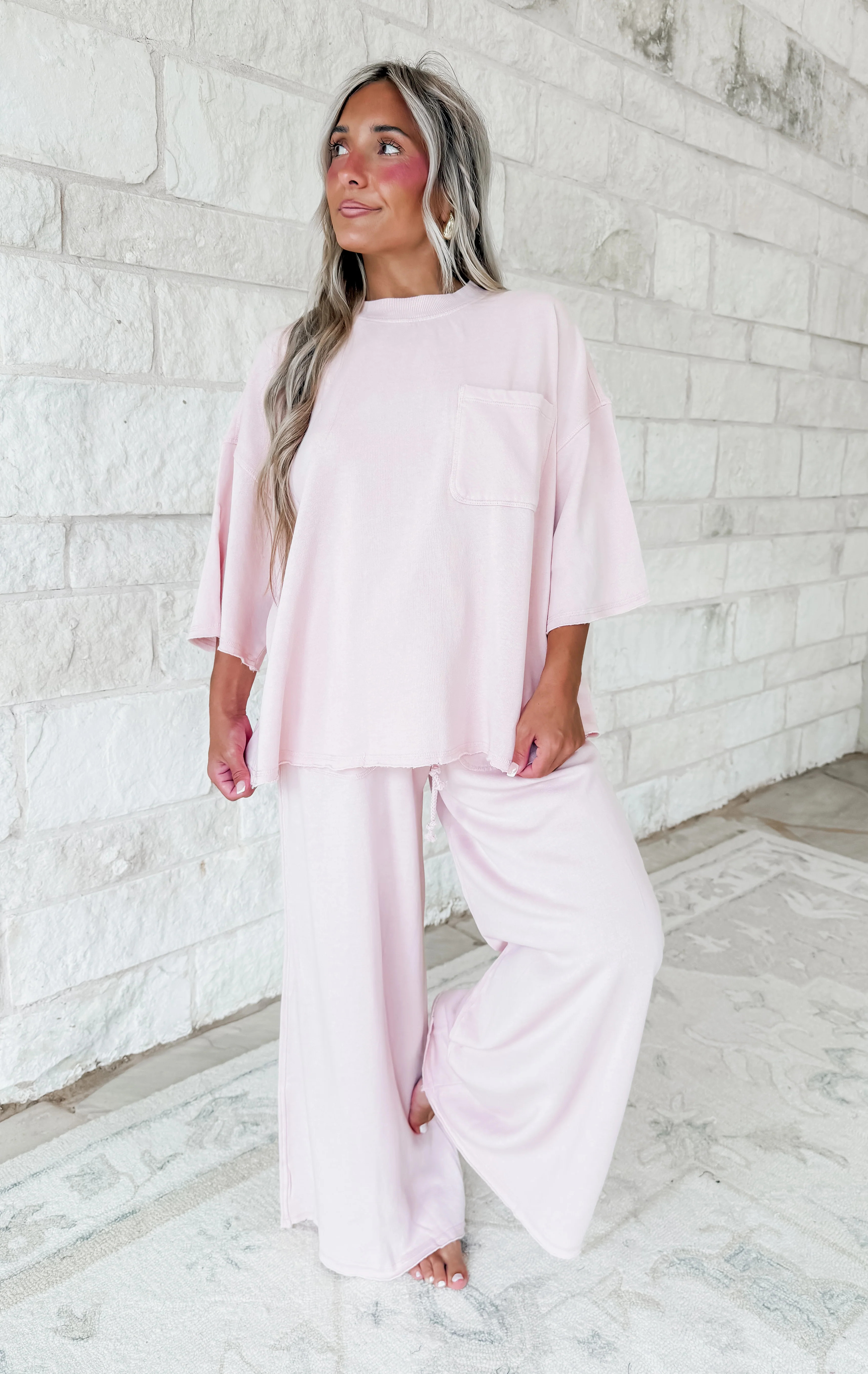 Caught My Eye Cotton Fleece Short Sleeve Sweatshirt - Baby Pink | CK Squared Boutique
