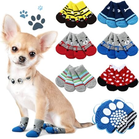 16 Pieces Dog Anti Slip Socks for Small Dogs, 4 Styles Non Skid Doggie Socks with Grips, Anti-Slip Indoor Puppy Cat Pet Paw Protection for Hardwood Floor Wear, Prevent Licking, S | Amazon (US)