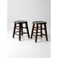 Vintage Wooden Low Stool Pair | Etsy (US)