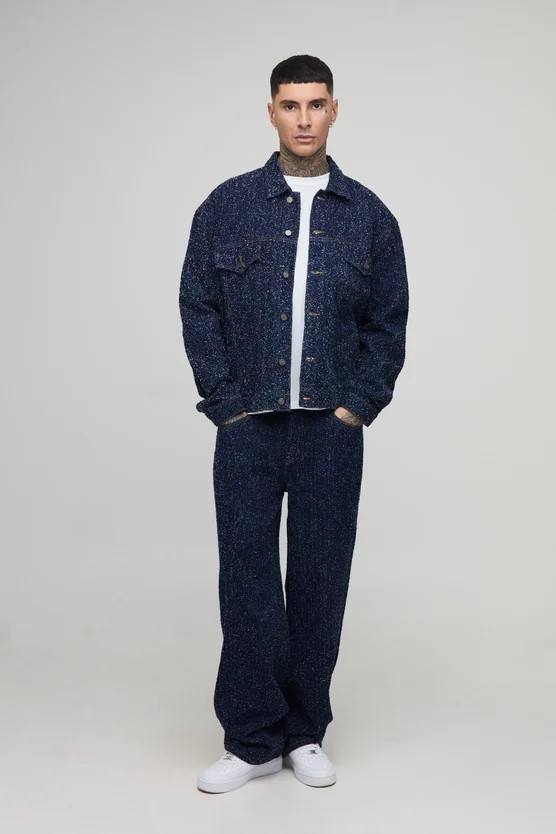 Tall Textured Oversized Denim Jacket & Jeans Set | boohooMAN UK | boohooMAN (DE, IE & UK)