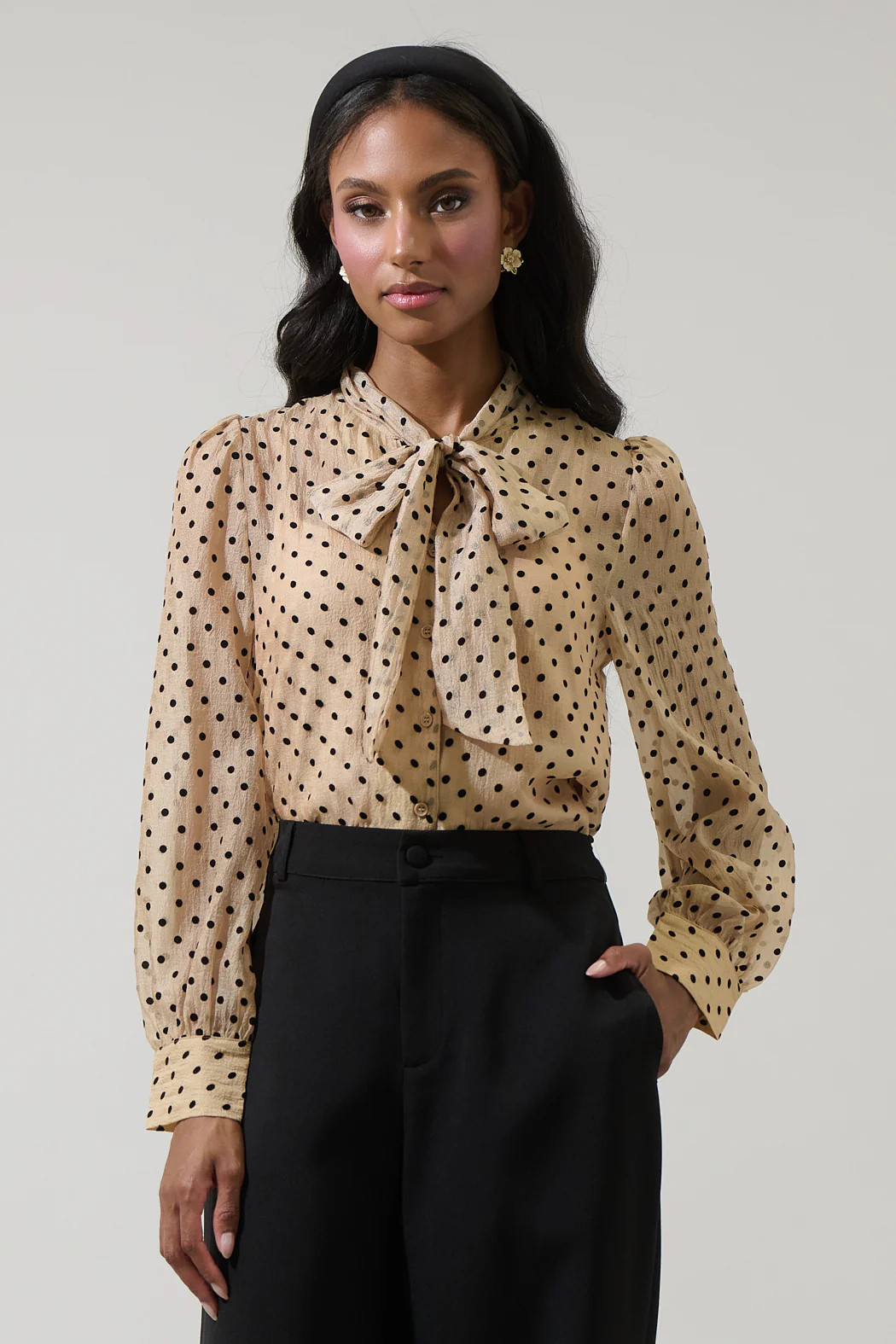 Junira Polka Dot Nolani Button Down Blouse | Sugarlips