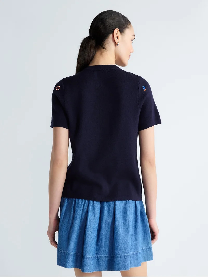 Free Assembly Women's and Women's Plus Embroidered Cardigan Sweater with Short Sleeves, Sizes XS-... | Walmart (US)