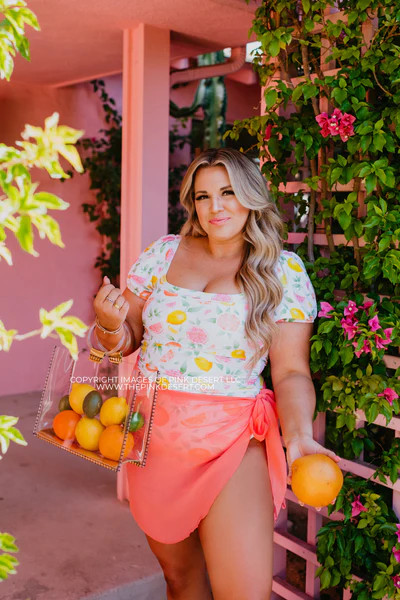 PUFF SLEEVE ONE PIECE IN CITRUS PRINT BY SASSY RED LIPSTICK X PINK DESERT | Pink Desert