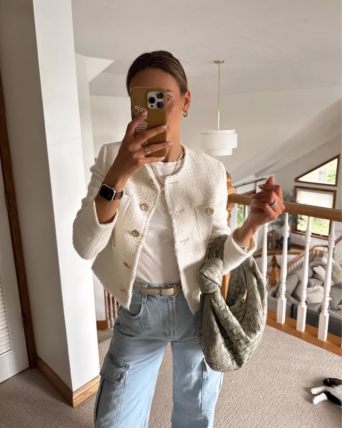 white tweed jacket outfit