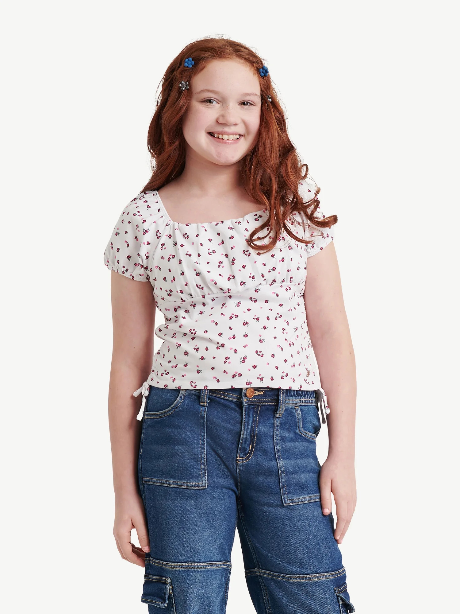 Justice Girls Puff Short Sleeve Cinched Top, Sizes XS-XLP | Walmart (US)