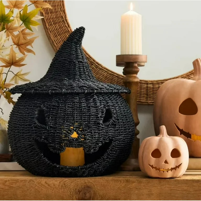 Besthm Hand Knit Pumpkin Basket 10.6 inches, Halloween Handmade Knit Pumpkin Lantern, Pumpkin Lan... | Walmart (US)