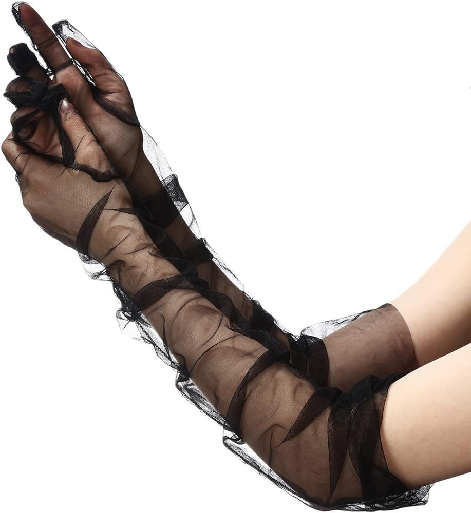 Women's Long Gloves Mesh Tulle Gloves 27'' Sheer Party Opera Gloves Elbow Length Gloves for Weddi... | Amazon (US)