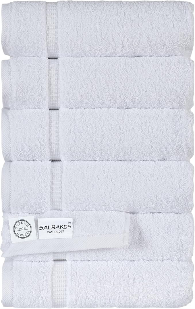 SALBAKOS 100% Turkish Cotton Hand Towels Set 6-Piece White 16x30 in | Luxury Premium Quality Thic... | Amazon (US)