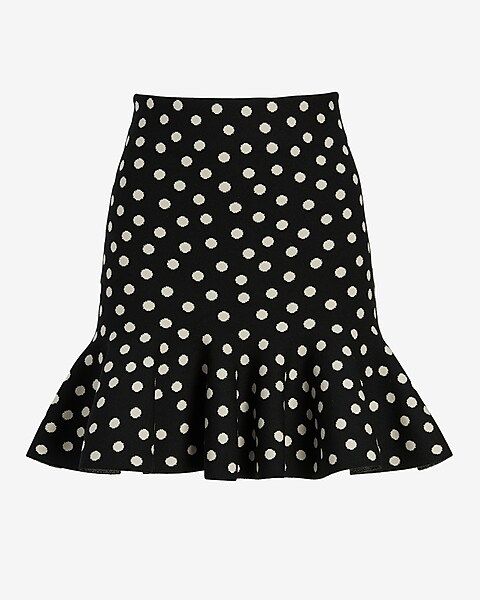 Polka Dot Fit & Flare Ruffle Mini Sweater Skirt | Express