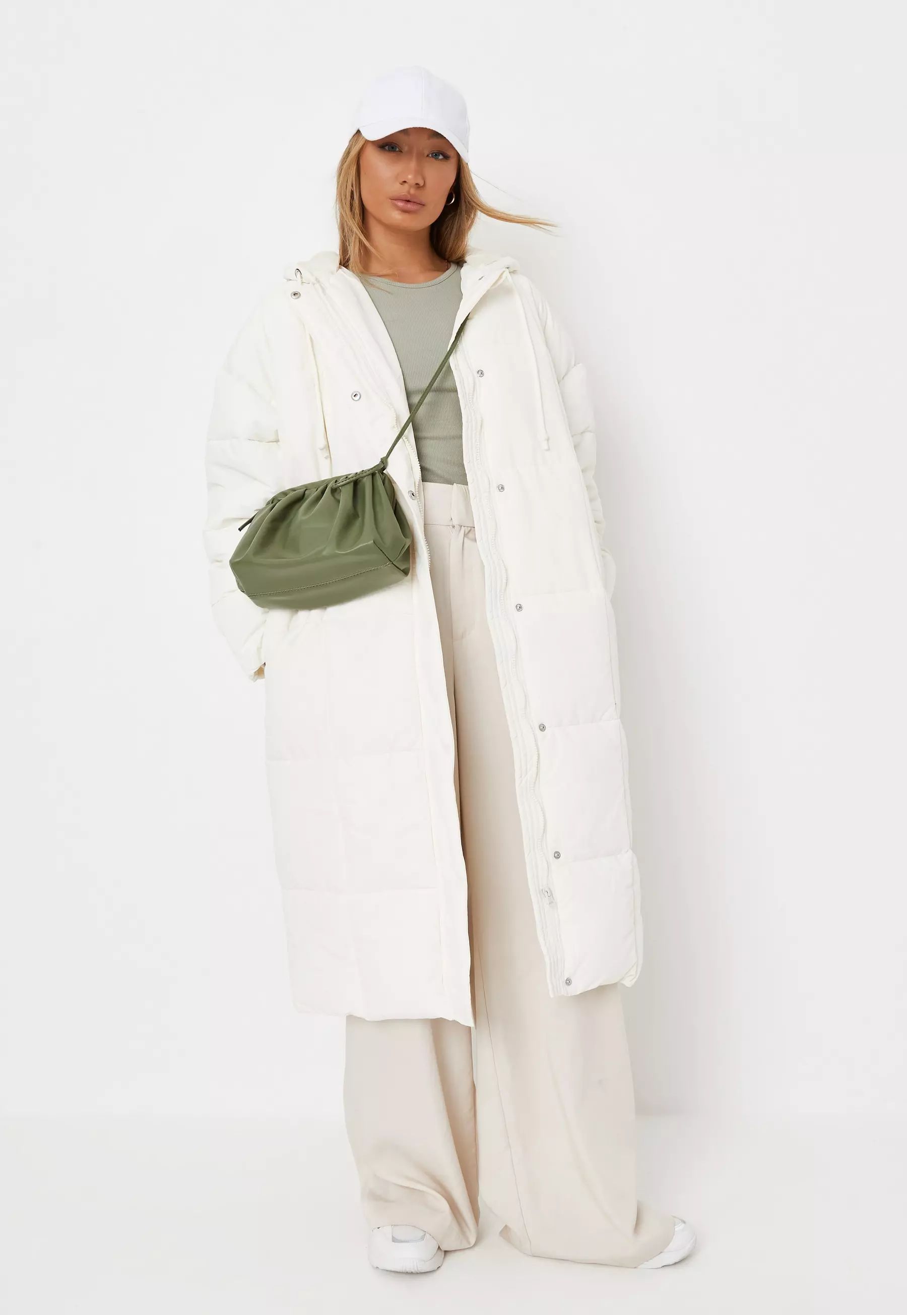 Ecru Vertical Seamed Longline Puffer Coat | Missguided (UK & IE)