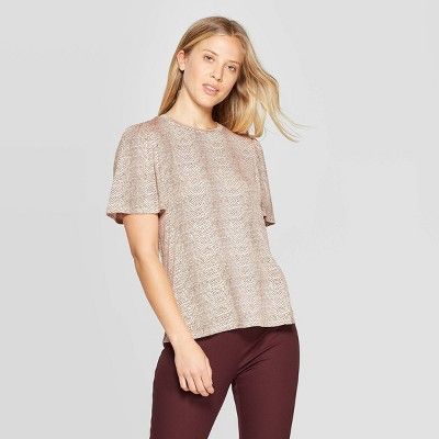 Women's Snake Print Short Sleeve Scoop Neck T-Shirt - A New Day™ Brown | Target