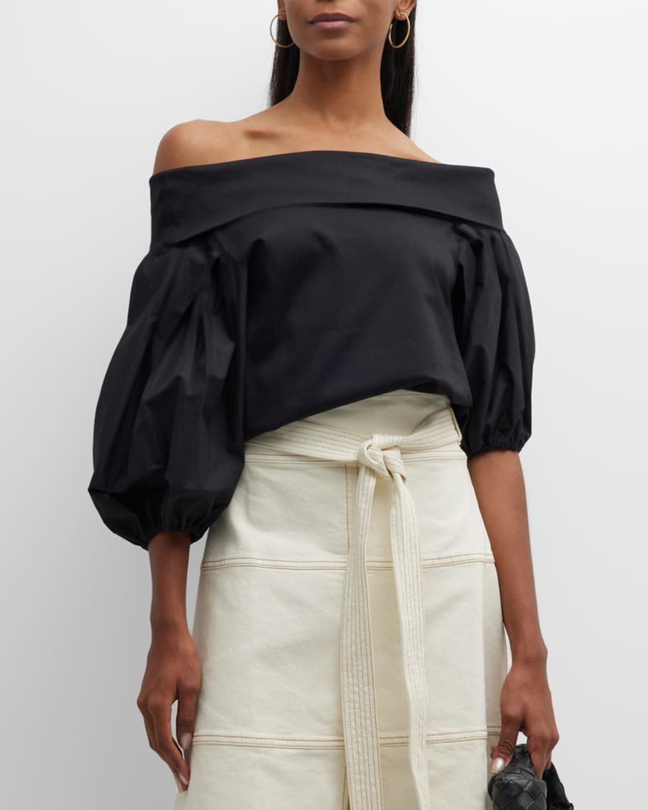 Tanya Taylor Georgia Asymmetric Puff-Sleeve Top | Neiman Marcus