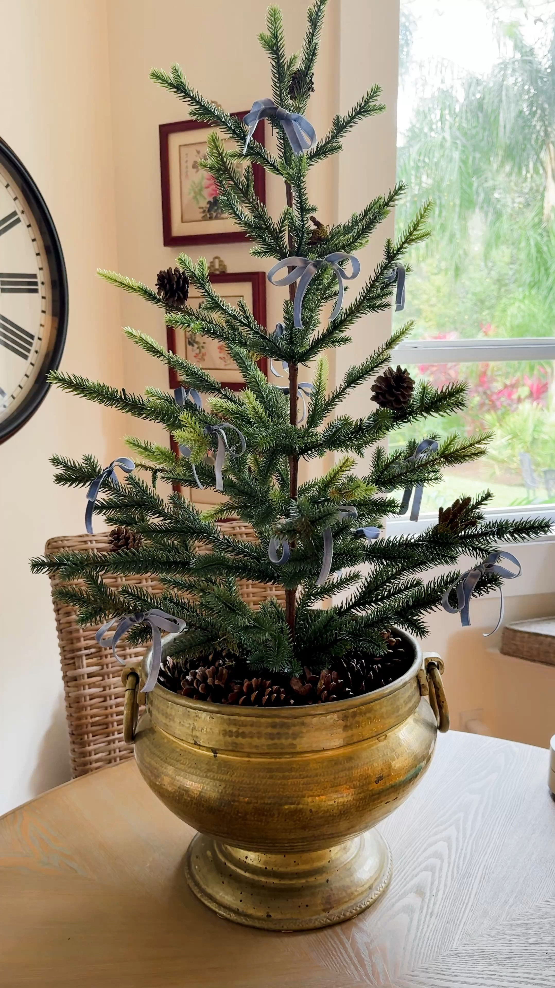 Small tabletop Christmas Tree, brass pot, velvet ribbon and pine cones 

#LTKHoliday #LTKHome #LTKSeasonal